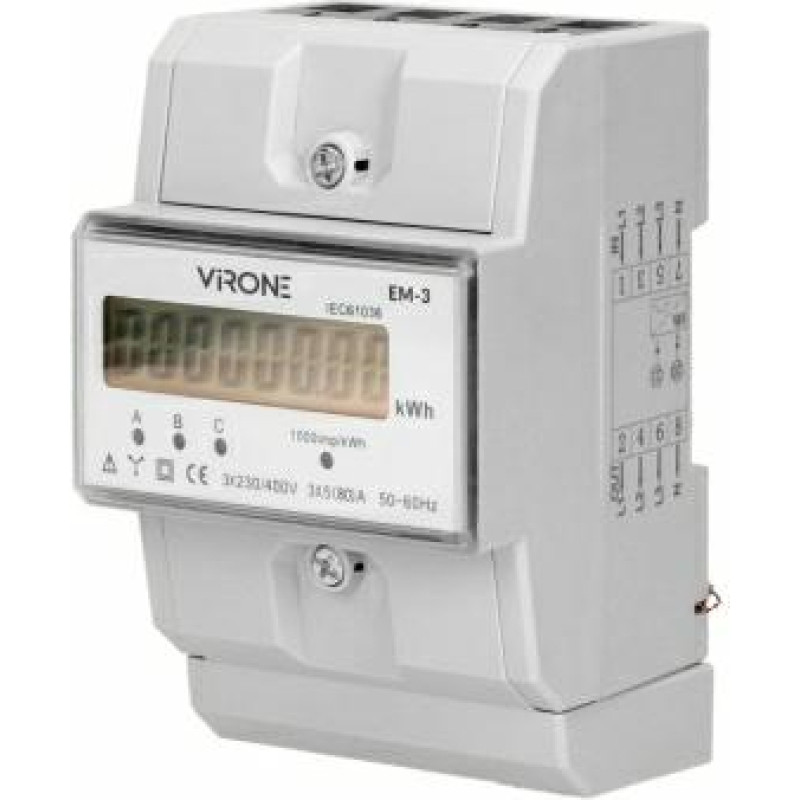 Orno ORNO 3-phase electricity meter, 80A, MID, 3 modules, DIN TH-35mm EM-3