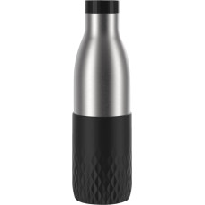 Emsa Bludrop sleeve insulated drinking bottle 0.7 liters, thermos bottle (black, stainless steel, silicone sleeve)