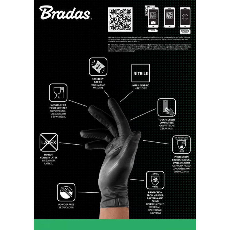 Bradas RĘKAWICE NITRYLOWE DIAMOND CZARNE  XL 9-10 /50szt.