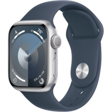 Apple Watch Series 9 GPS 41mm Silver Aluminium Case with Storm Blue Sport Band - M/L