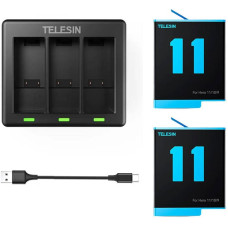 Telesin 3-slot charger + 2 batteries for GoPro Hero 12 / Hero 11 / Hero 10 / Hero 9