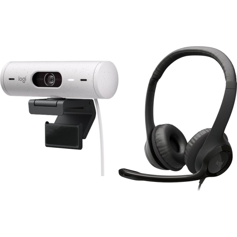 Logitech Kamera internetowa Logitech Brio 500 Off White (960-001428) + H390  (981-000406)