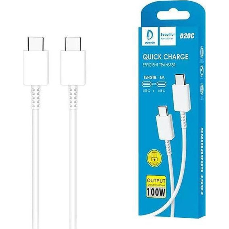 Denmen USB cable Denmen USB-C - USB-C 1 m White (D20C WHITE)