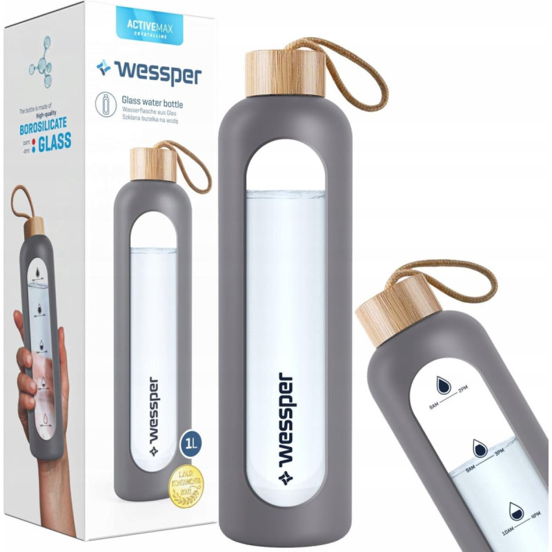 Wessper Wessper Motivation bottle 1 litre - grey