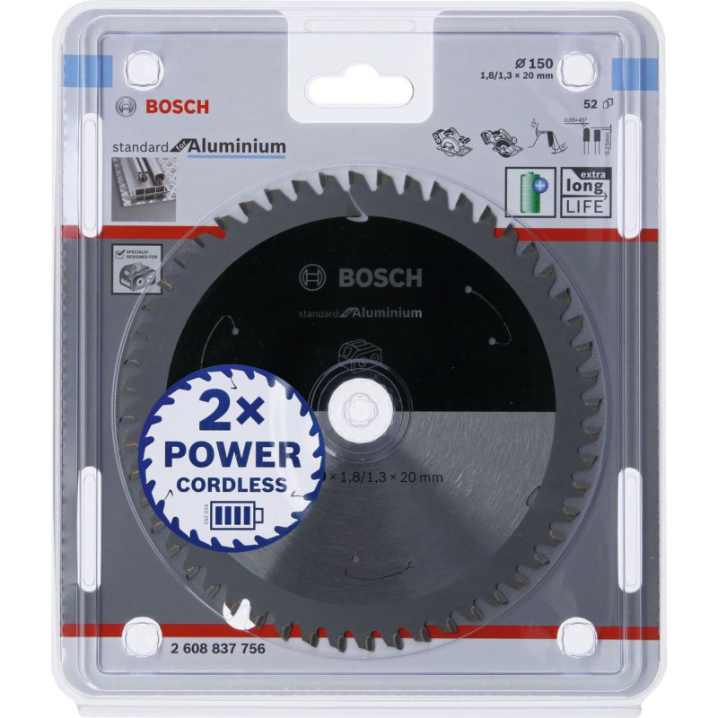 Bosch Powertools circular saw blade Standard for Aluminium, 150mm, 52Z (bore 20mm, for cordless hand-held circular saws)