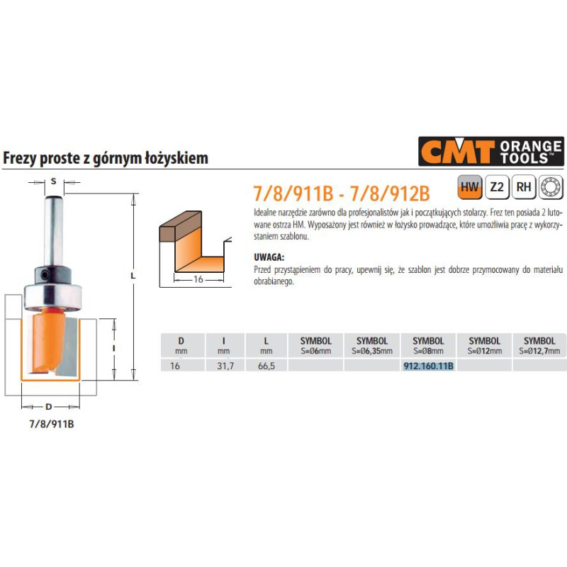 CMT Frēzes asmens TCT S=8 D=16X31,7 ar gultni, CMT
