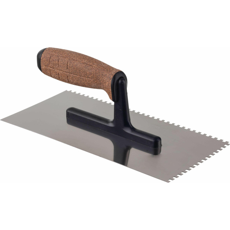 Awtools AW STAINLESS STEEL NOTCHED TROWEL 270mm/ 10mm/ CORK HANDLE & NYLON SHANK