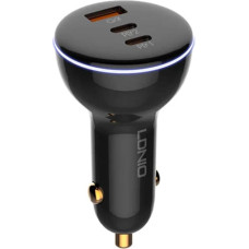 Ldnio C102 Car Charger, USB + 2x USB-C, 160W + USB to Lightning Cable (Black)