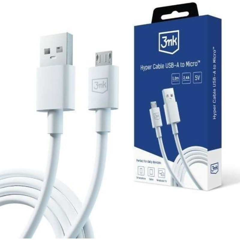 3MK Kabel USB 3MK USB-A - microUSB 1.2 m Biały (5903108541176)