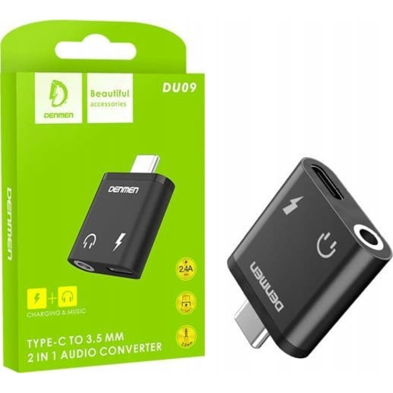 Vega Adapter USB Vega ADAPTER HF TYP-C DENMEN CZARNY AUDIO JACK + ZASILANIE DU09>