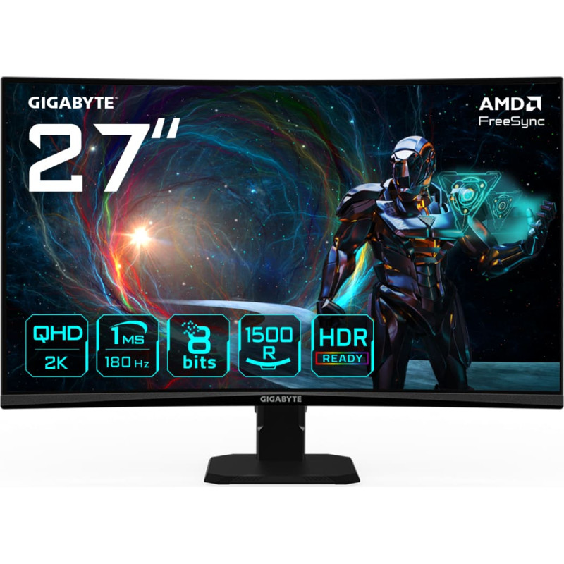 Gigabyte GS27QCA - 27 - black (matte, QHD, VA, curved, HDMI, DP, 180Hz panel