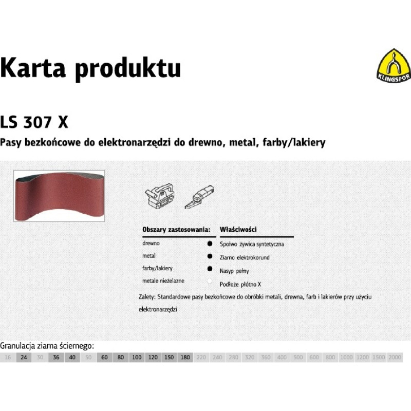Klingspor PASY BEZKOŃCOWE DO ELEKTRONARZĘDZI LS307X  75mm x 533mm gr.120 /10szt.