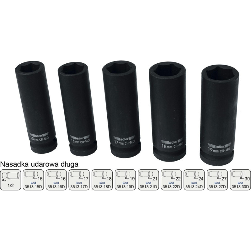 Adler NASADKA UDAROWA DŁUGA 6-KĄTNA 1/2