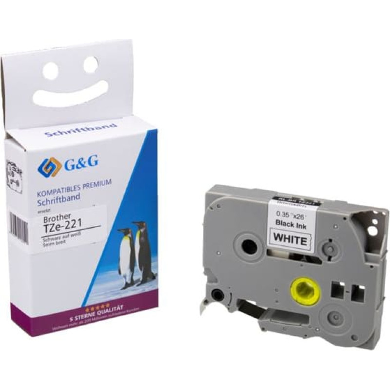 G&G Schriftband 9mm x 8m sw-ws Komp. m. Brother TZe-221