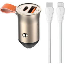 Ldnio Car charger LDNIO C509Q, USB + USB-C, 30W + cable USB-C to Lightning (gold)