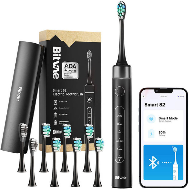 Bitvae Sonic toothbrush with app, tips set and travel etui S2 (black)