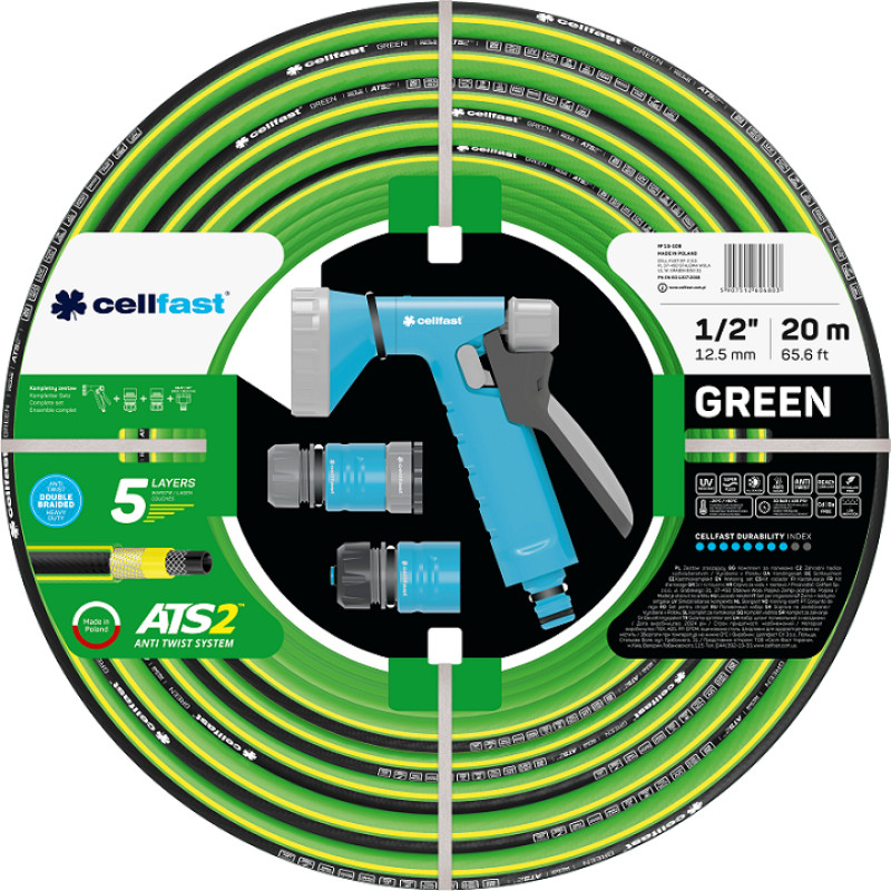 Cellfast WĄŻ OGRODOWY GREEN ATS 1/2" 20m + ZESTAW ZRASZAJĄCY