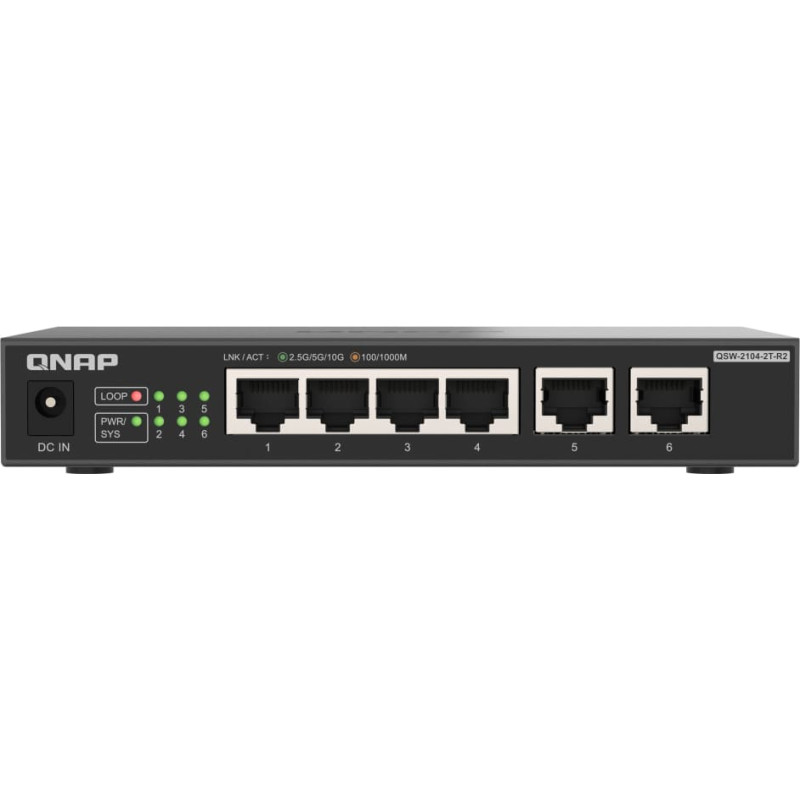 Qnap QSW-2104-2T-R2 tīkla pārslēgs Nepārvaldīts 10G Ethernet (100/1000/10000) Desktops Melns