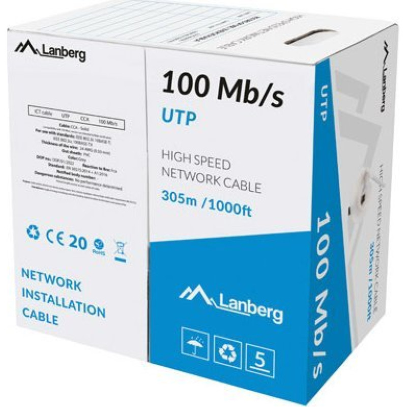 Lanberg LAN installation cable UTP 100Mb/s 305m CCA Grey (LCU5-10CC-0305-S)