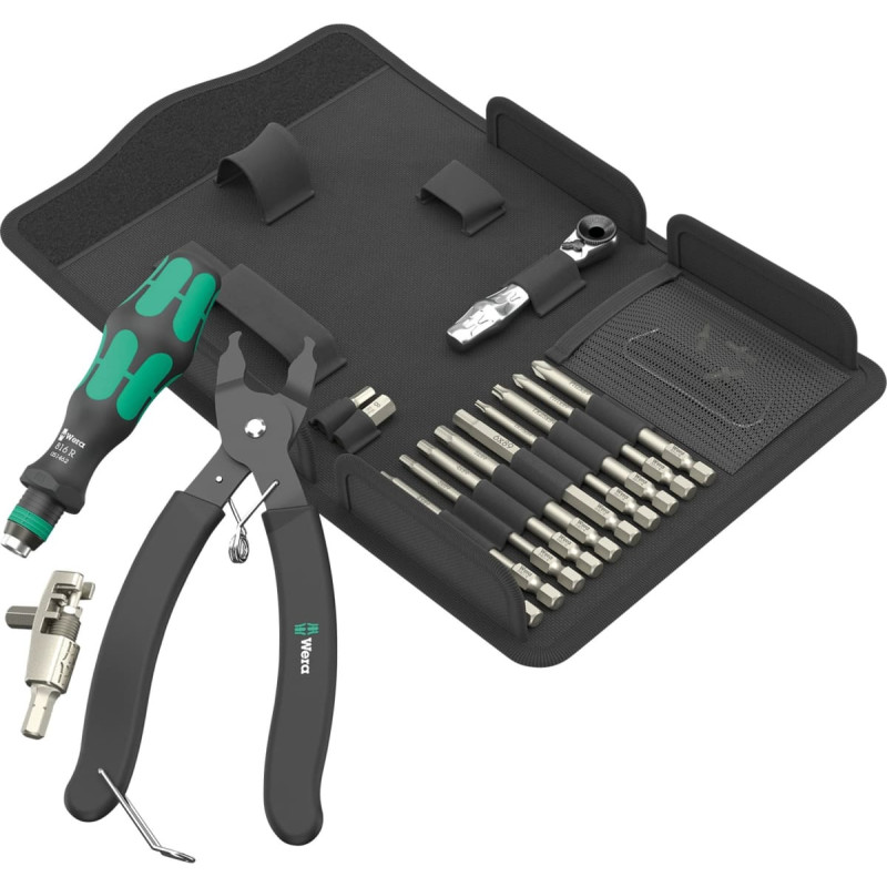 Wera 9532 Chain Riveter Workshop Set, 20-piece, tool set black/green, including reversible bit ratchet, 1/4"