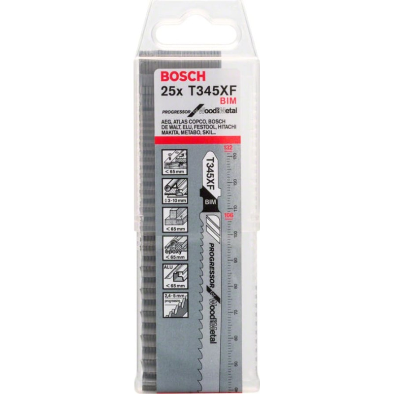 Bosch jigsaw blade T 345 XF Progressor for Wood and Metal, 132mm (black, 25 pieces)