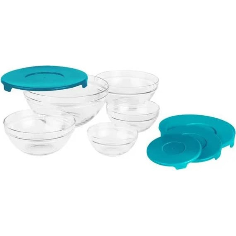 Glass bowls with lids set of 5pcs, blue VN-GB1401B VANORA