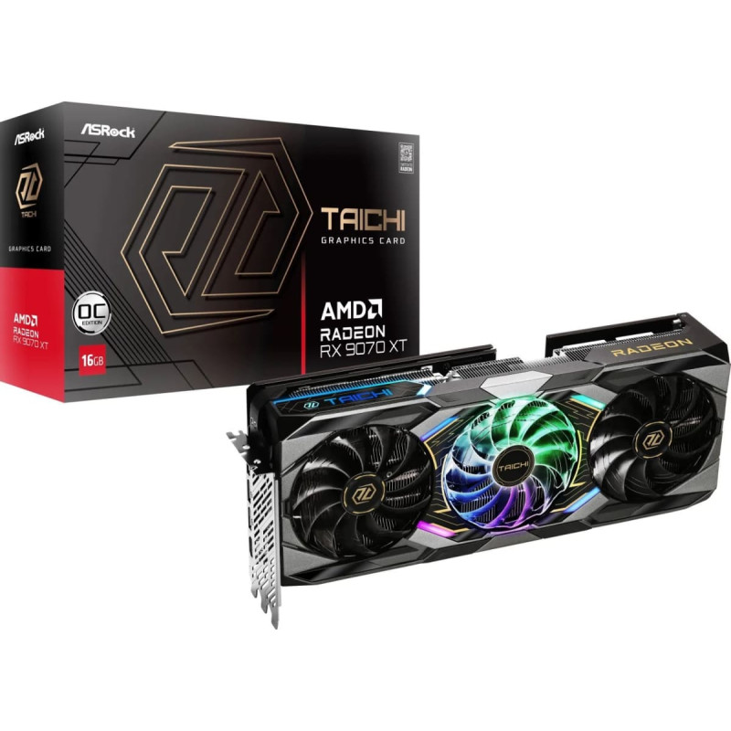 Asrock Radeon RX 9070 XT Taichi OC 16GB, graphics card black, RDNA4, GDDR6, 3x DisplayPort, 1x HDMI 2.1