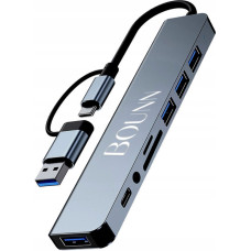 Bounn Hub USB-C + USB-A 8w2 rozdzielacz 3xUSB 2.0 Sd/Tf USB-C miniJack USB 3.0