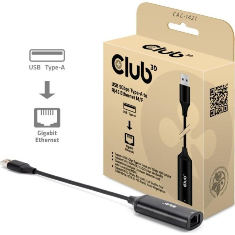 Club 3D Club3D Adapt&eacute;r USB-A na RJ45, 5Gb, 24cm