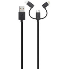 Xqisit USB cable Xqisit USB-A - USB-C + microUSB + Lightning 1 m Black