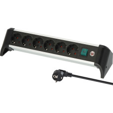 Brennenstuhl Alu-Office-Line 6-way power strip for the desk, black/aluminium, 3-meter cable, with safety switch