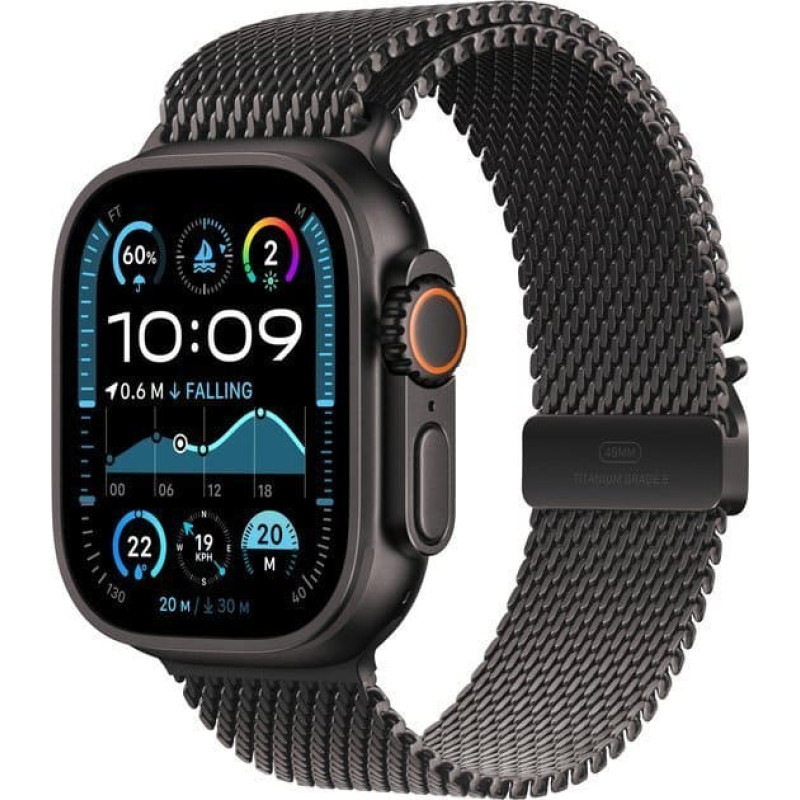 Apple Smartwatch Apple Watch Ultra 2 GPS + Cellular 49mm Black Titanium Case Milanese Loop S Czarny  (MX4W3WB/A)