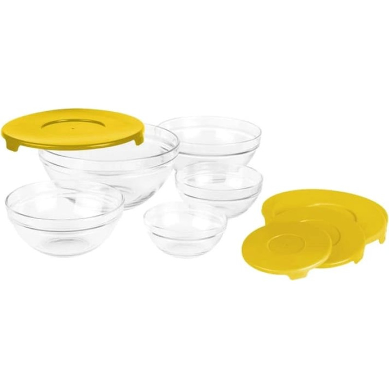 Glass bowls with lids set of 5pcs, yellow VN-GB1401Y VANORA