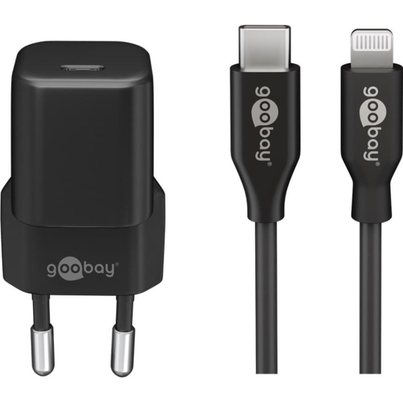 Goobay Apple Lightning / USB-C PD charging set 30 watts, charger (black, 1 meter cable, PD)