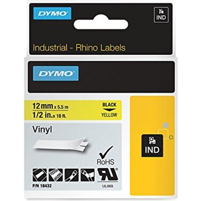 Dymo Rhino Band Vinyl black / yellow 12mmx5,5m