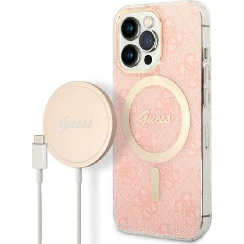 Guess Loader Guess Set Guess case + wireless charger GUBPP13LH4EACSP Apple iPhone 13 Pro pink/pink hard case 4G Print MagSafe