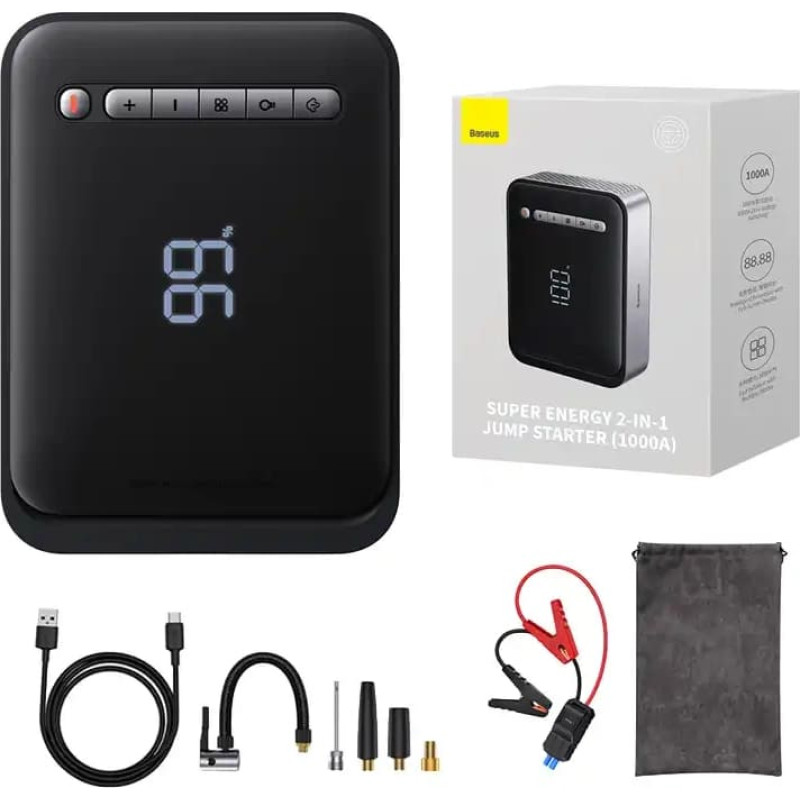 Baseus Powerbank / Starter + Compressor 2in1 Baseus Super Energy Car Jump Starter, 8000mAh, 1000A USB (black)