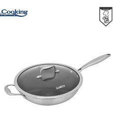 Wok pan stainless steel with ceramic coating and lid 4.5L 30x8.5cm HR-MRK-28W, HEINNER