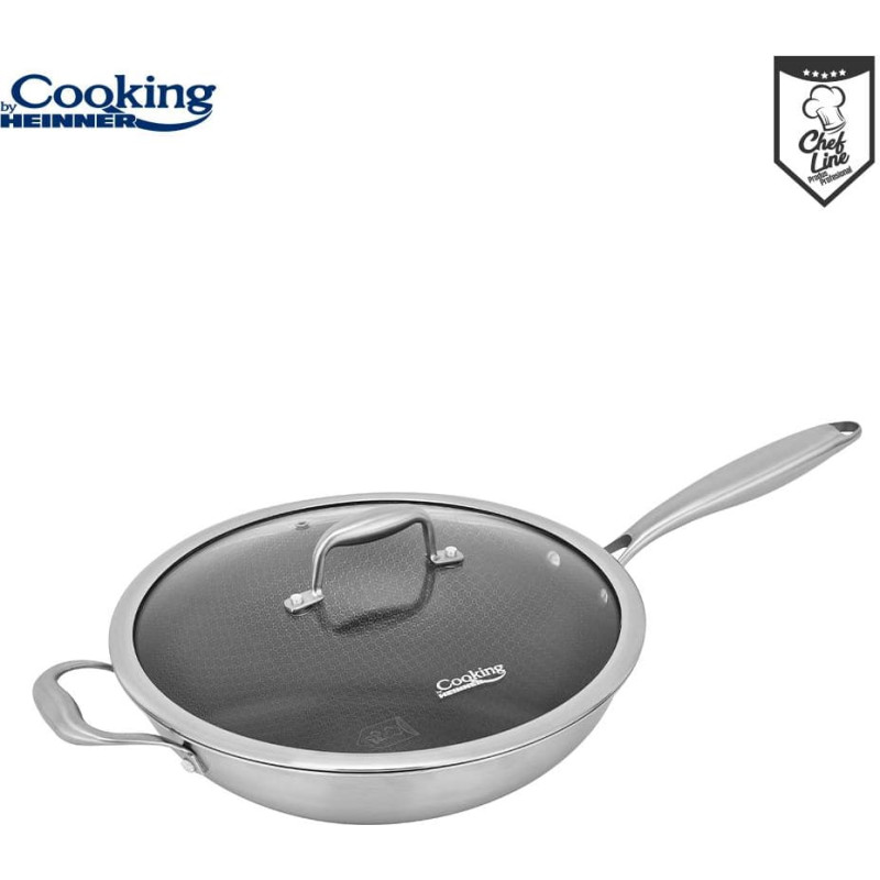 Wok pan with lid stainless steel with ceramic coating 4.5L 30x8.5 cm HR-MRK-28W, COOKING BY HEINNER