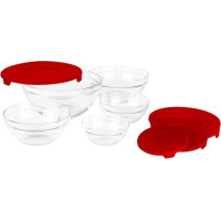 Glass bowls with lids set of 5pcs, red VN-GB1401R VANORA