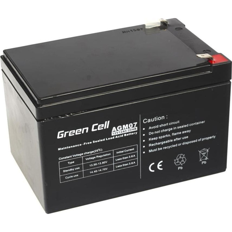Green Cell Rechargeable Battery AGM VRLA Green Cell AGM07 12V 12Ah (for UPS, alarm, toys, motor)