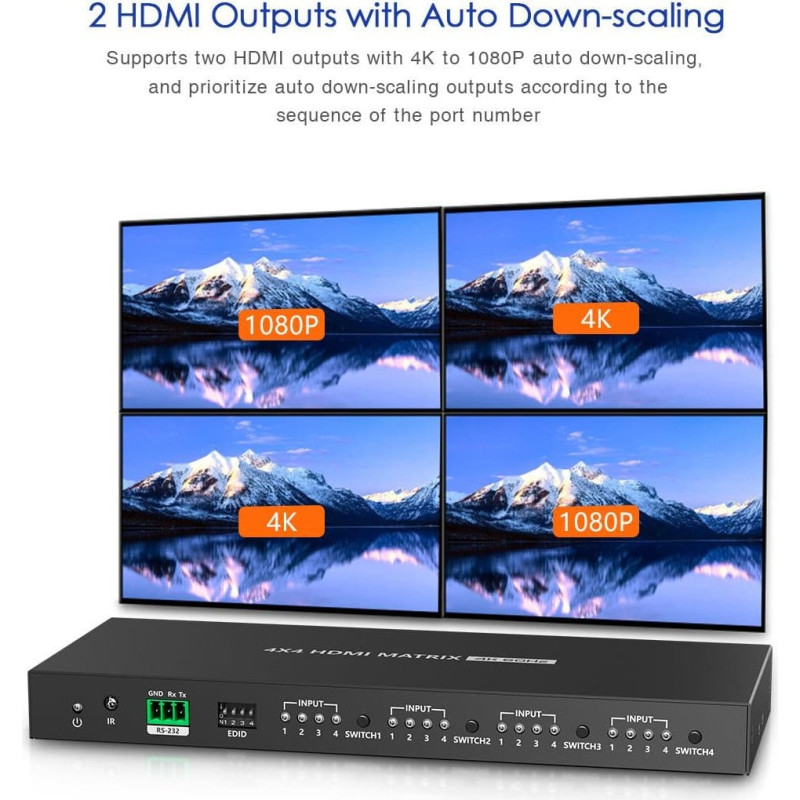 Premiumcord HDMI2.0 matrix switch 4:4 , rozli&scaron;en&iacute; 4K@60Hz, HDR YUV4:4:4