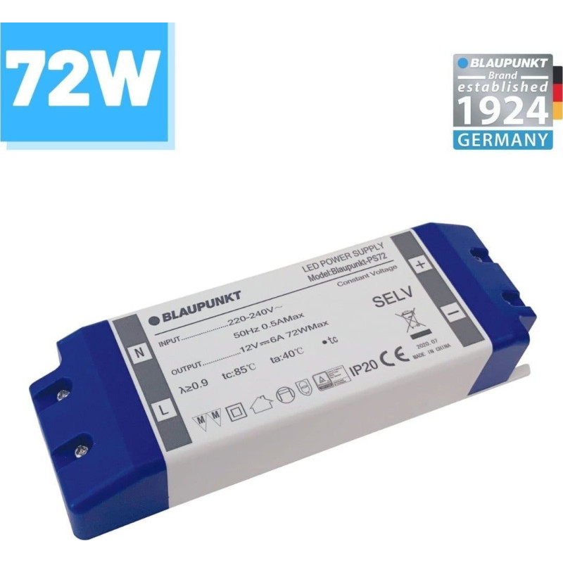 Blaupunkt Taśma LED Blaupunkt Zasilacz LED Blaupunkt 12V 72W do taśm