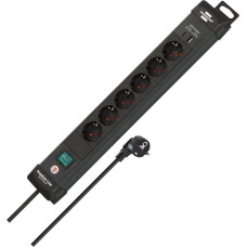 Brennenstuhl Premium-Line 6-way power strip, 2x USB black, 3 meter cable, USB-A, USB-C, with safety switch