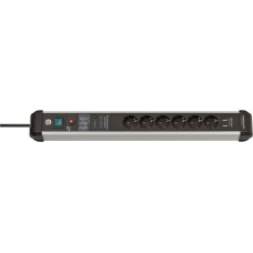 Brennenstuhl Premium-Protect-Line 6-way power strip, black/aluminum, 3 meters, 60,000A surge protection, 2x USB-A