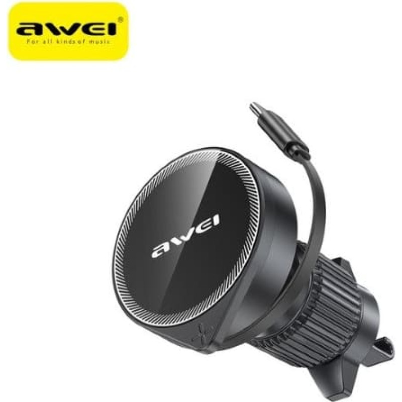 Awei UCHWYT SAMOCHODOWY AWEI MAGSAFE X73 DO KRATKI WENTYLACYJNEJ Z WYCIĄGANYM KABLEM CZARNY/BLACK