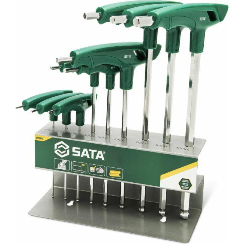 Sata ZESTAW 9szt. IMBUSÓW  TYPU "T" Z KULĄ  NA STOJAKU