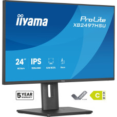 Iiyama ProLite XB2497HSU-B1, LED monitor - 23.8 - black (matte), FullHD, IPS, HDMI, DP, USB hub, extended stand, 120Hz panel