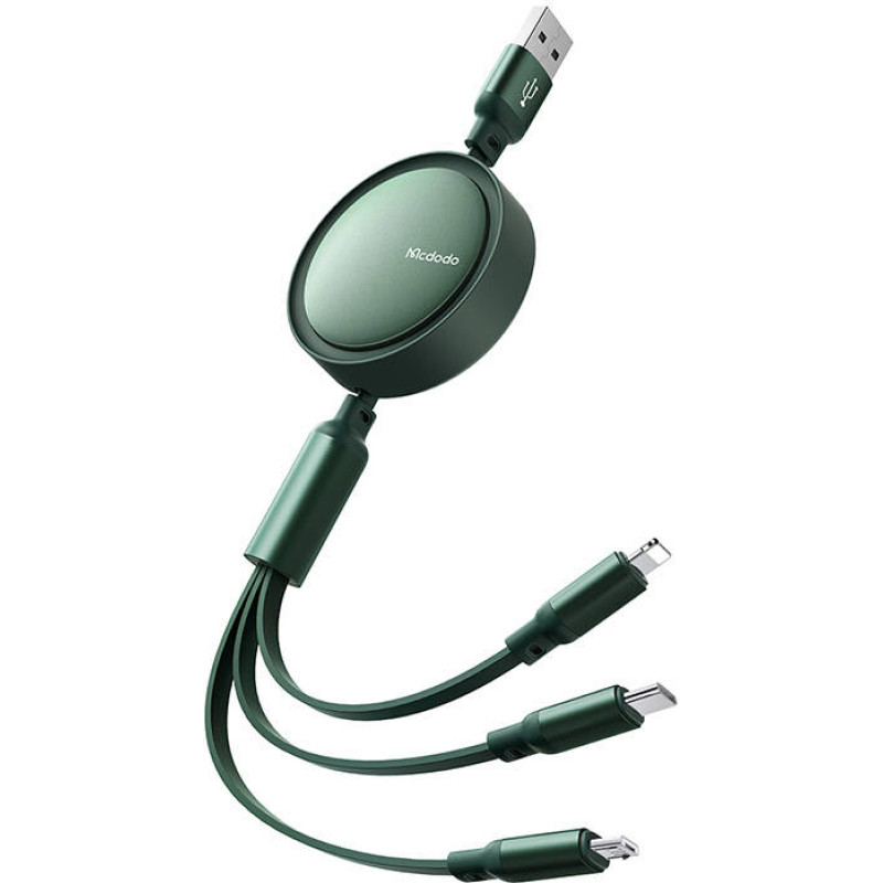 Mcdodo 3in1 USB to USB-C / Lightning / Micro USB Cable, Mcdodo CA-7257, 3.5A, 1.2m (green)