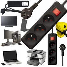 Bounn Listwa zasilająca Bounn BOUNN listwa zasilajÄca antyprzepiÄciowa 3 gniazda 1,5 m czarna 16A